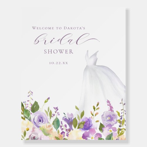 Lavender Floral Bride Dress Bridal Shower Welcome Foam Board