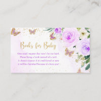 Lavender Floral Butterfly Baby Shower Book Request Enclosure Card