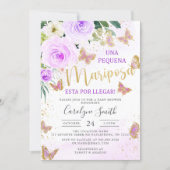 Lavender Floral Butterfly Baby Shower in Spanish Invitation (Front)