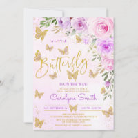 Lavender Floral Butterfly Baby Shower Invitation