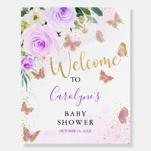 Lavender Floral Butterfly Baby Shower Welcome Sign