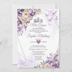 Lavender Floral Butterfly Purple Mis Quince Invitation