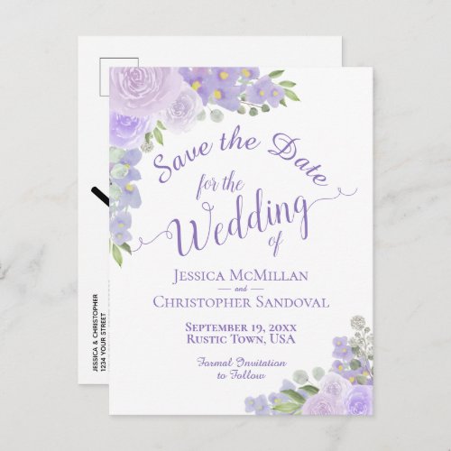 Lavender Floral Calligraphy Wedding Save the Date  Announcement Postcard