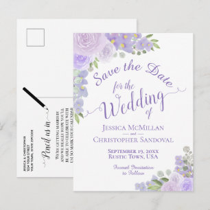 Lavender Floral Calligraphy Wedding Save the Date  Announcement Postcard