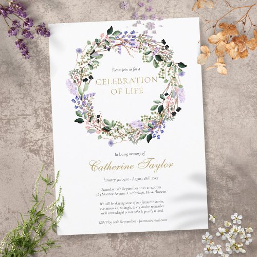 Lavender Floral Celebration of Life Funeral Invitation