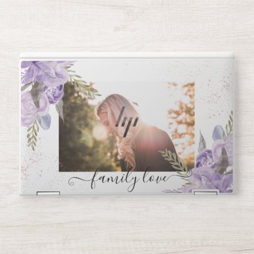 Lavender floral chic typography family photo HP laptop skin