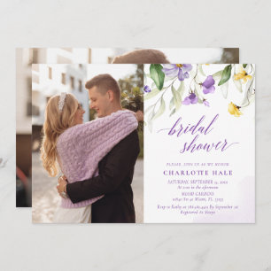 Lavender Floral Couple Photo Bridal Shower Invitation