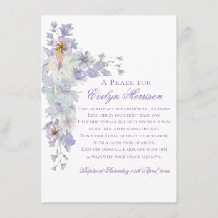 Lavender Floral Cross Baptism Prayer Card