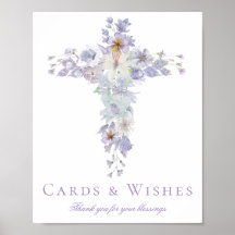 Lavender Floral Cross Baptism Welcome Poster