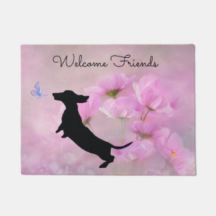 Lavender Floral Dachshund Welcome Door Mat