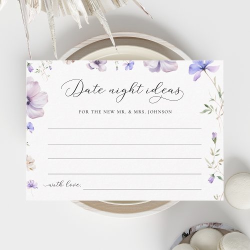 Lavender Floral Date Night Ideas Bridal Shower Enclosure Card
