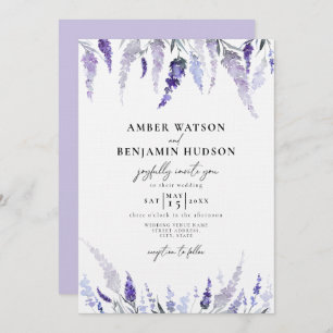 Lavender Floral Dusty Purple Mauve Lilac Wedding Invitation