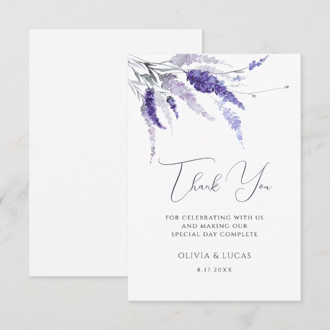 Lavender Floral Dusty Purple Wild Flowers Wedding Thank You Card (Front/Back)