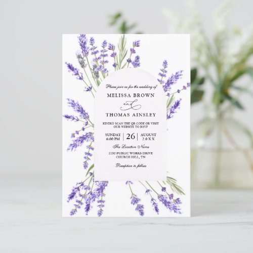 Lavender Floral Elegant Budget QR Code Wedding Invitation