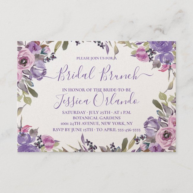 Lavender Floral Elegant Script Bridal Brunch Invitation