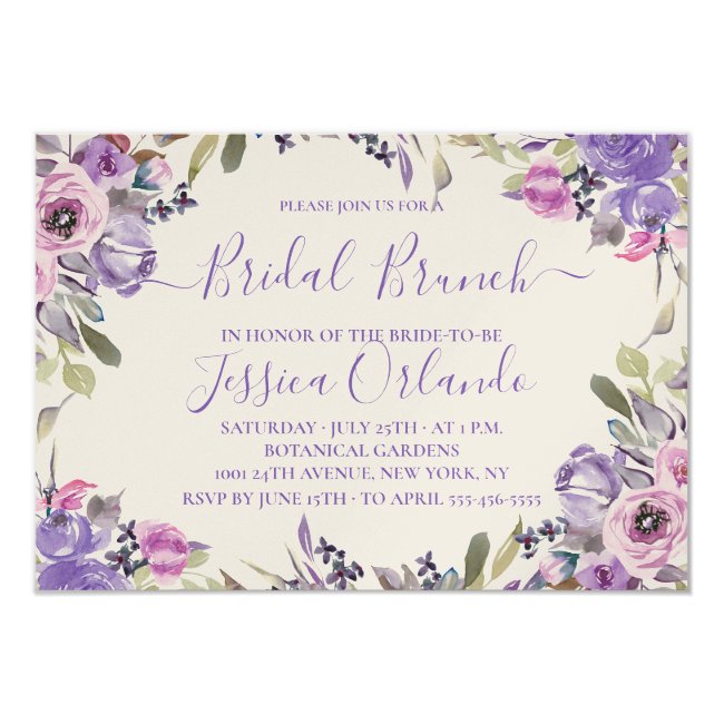 Lavender Floral Elegant Script Bridal Brunch Invitation