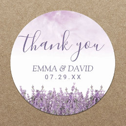Lavender Floral Elegant Wedding Thank You Classic Round Sticker