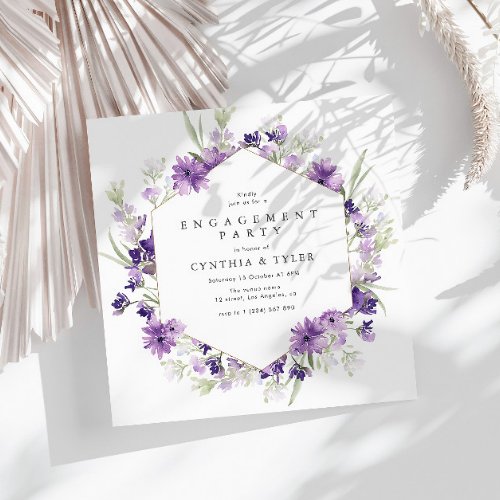 lavender floral engagement  invitation