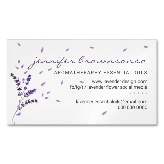 Lavender floral Essential Oils Simple Classy Business Card Magnet (Front)