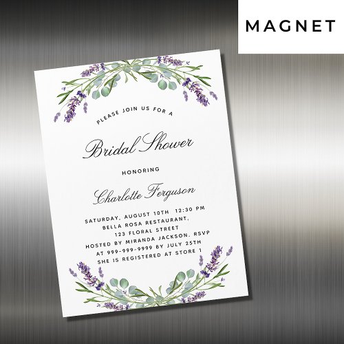 Lavender floral eucalyptus luxury bridal shower magnetic invitation