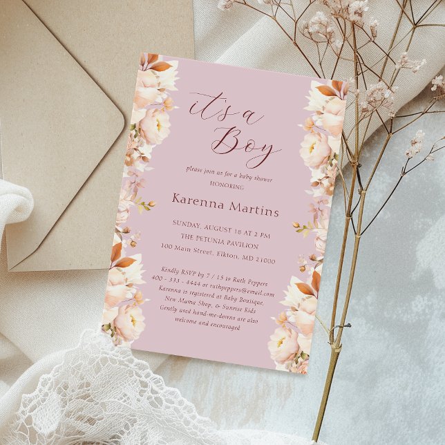 Lavender Floral Fall It's a Boy Baby Shower Invitation (Creator Uploaded)