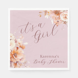 Lavender Floral Fall It's a Girl Baby Shower Napkins
