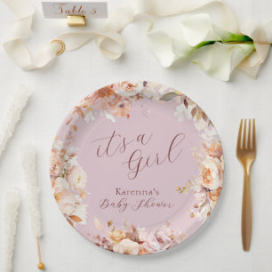 Lavender Floral Fall It's a Girl Baby Shower Paper Plates