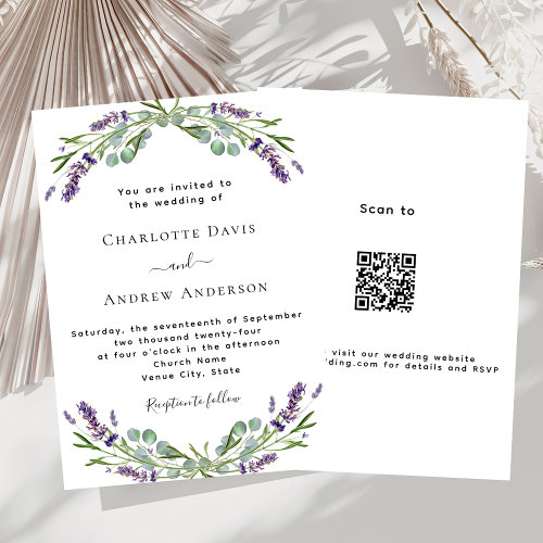 Lavender floral formal QR Details luxury wedding Invitation
