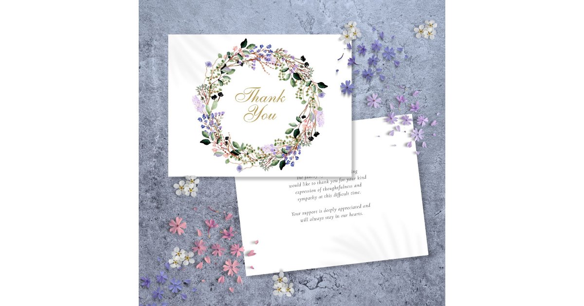 Lavender Floral Funeral Celebration Of Life Thank You Card | Zazzle