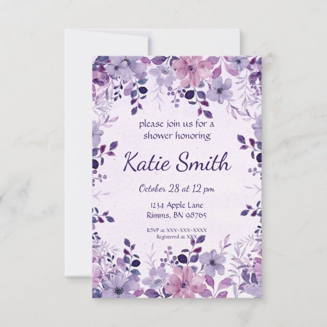Lavender Floral Garden Shower Invite (Front)