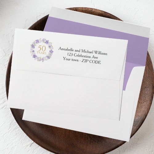 Lavender Floral Garland 50th Wedding address Envelope