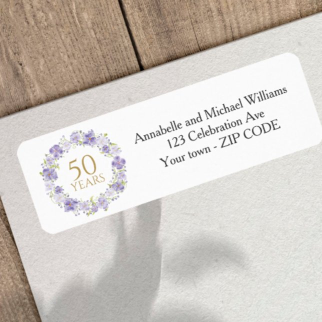 Lavender Floral Garland 50th Wedding address Label (Creator Uploaded)