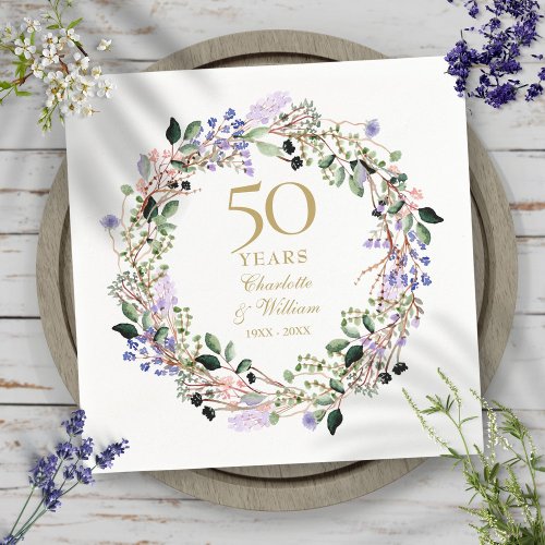 Lavender Floral Garland 50th Wedding Anniversary Napkins