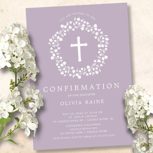 Lavender Floral Girl First Confirmation Invitation