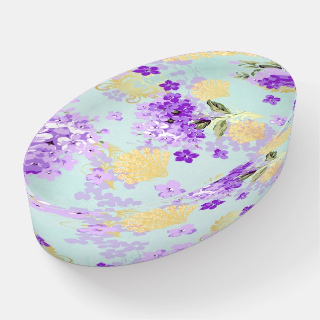 Lavender Floral Gold Diamond Seashells Paperweight (Angled)