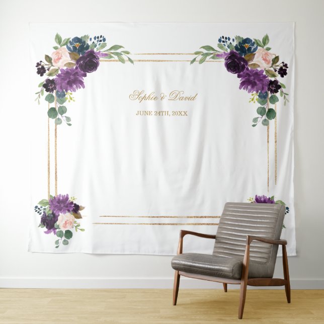 Lavender Floral Gold Frame Photo Booth Backdrop (In Situ (Horizontal))