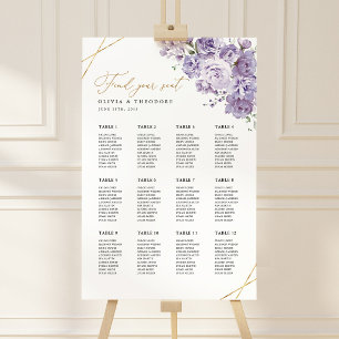 Lavender Floral Gold Geometric Seating Chart Sign