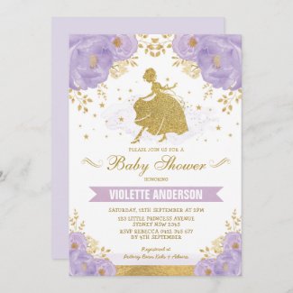Lavender and Gold Royal Princess Baby Shower Invitation
