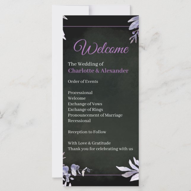 Lavender Floral Gothic Wedding Program (Front)