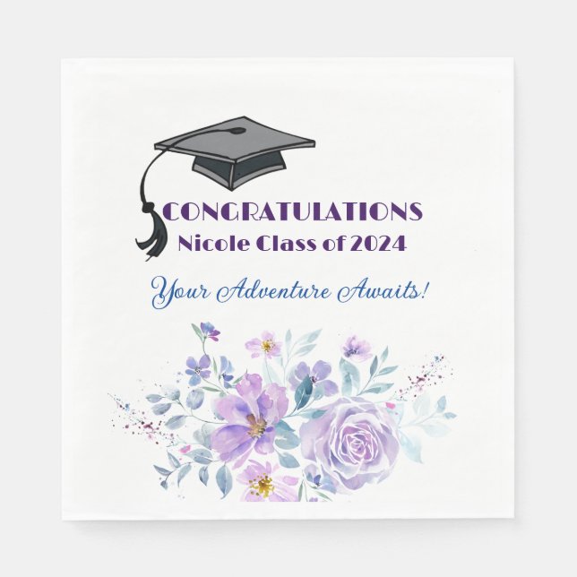 Lavender Floral Graduation Napkins (Front)