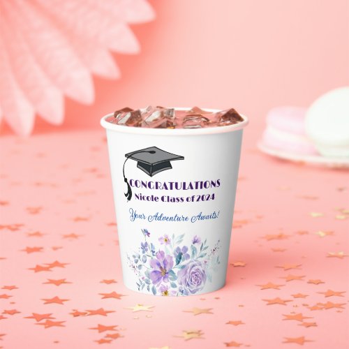 Lavender Floral Graduation Paper Cups