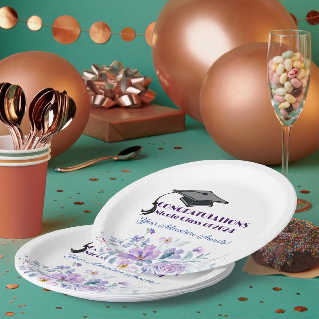 Lavender Floral Graduation  Paper Plates (Creator Uploaded)