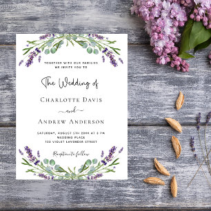 Lavender floral greenery budget wedding invitation