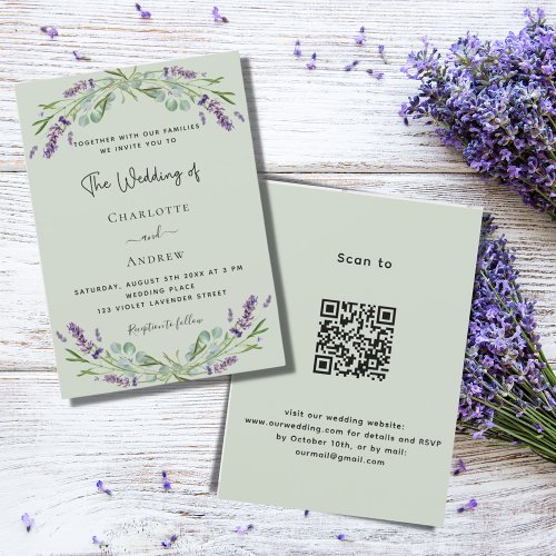 Lavender floral greenery sage green QR wedding  Invitation
