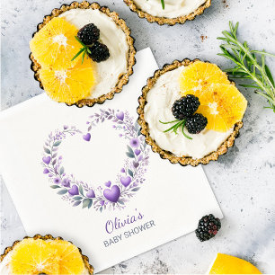 Lavender Floral Heart Baby Shower Napkins