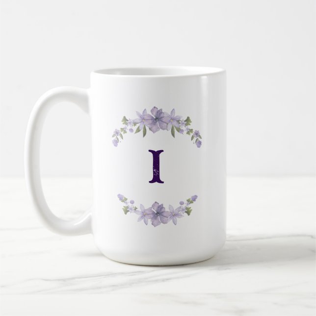 Lavender Floral Initial Personalized Monogram Coffee Mug (Left)