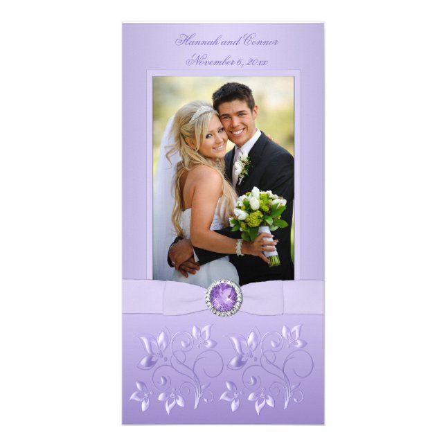 Lavender Floral Jeweled Photo Card (Front)