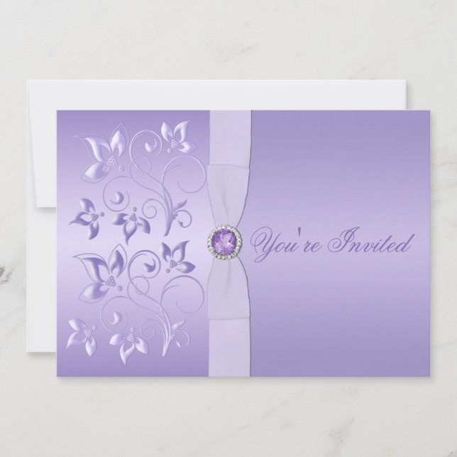 Lavender Floral Jeweled Wedding Invitation (Front)