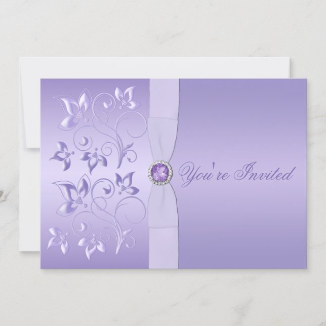 Lavender Floral Jeweled Wedding Invitation (Front)