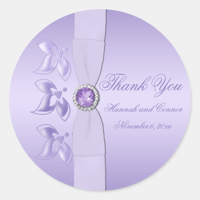 Lavender Floral Jewelled 3" Round Sticker (Front)